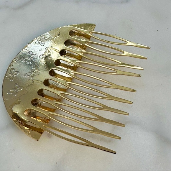 Vintage Cloisonné Decorative Hair Comb White Enamel Floral Design Gold Tone 70s - Picture 6 of 8